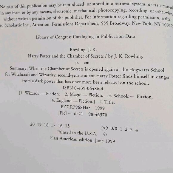 Harry Potter and the Chamber of Secrets Rowling 1999 Hardcover 1st Edition Print - Picture 8 of 8